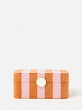 Large Velvet Jewellery Box with Stripe Pattern and Ring Holders