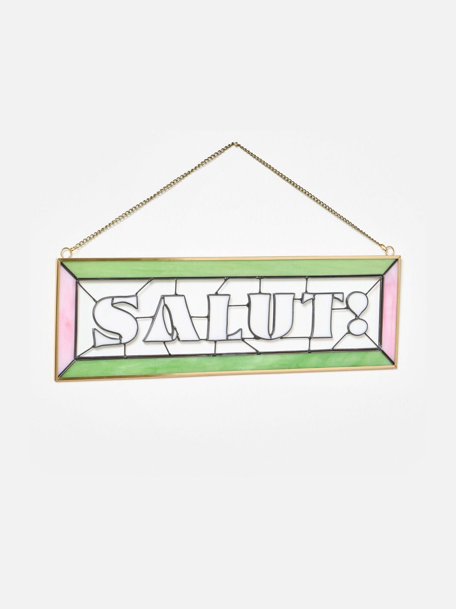 Oliver Bonas Pink Salut glass wall art, imported from the UK