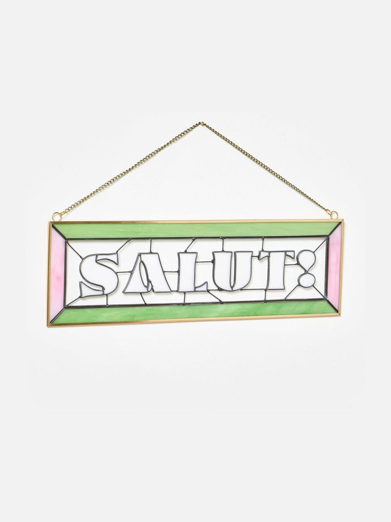 Oliver Bonas Pink Salut glass wall art, imported from the UK