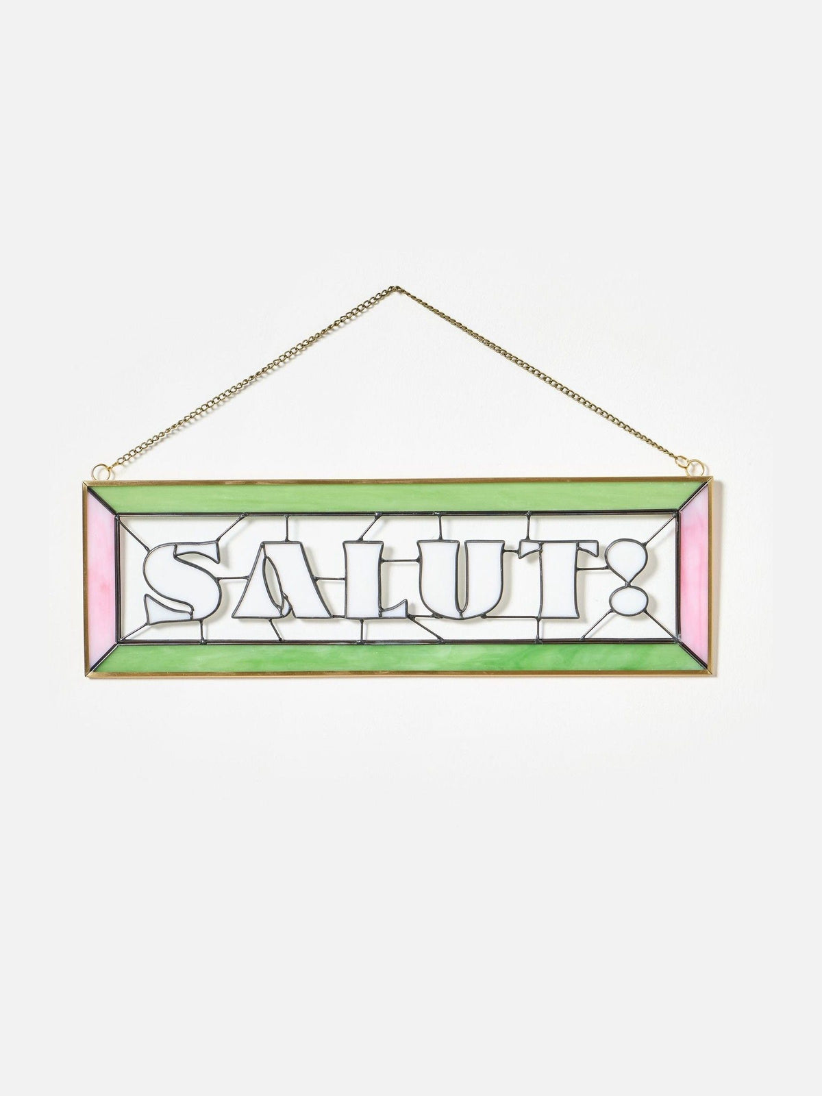 Oliver Bonas Pink Salut glass wall art, imported from the UK