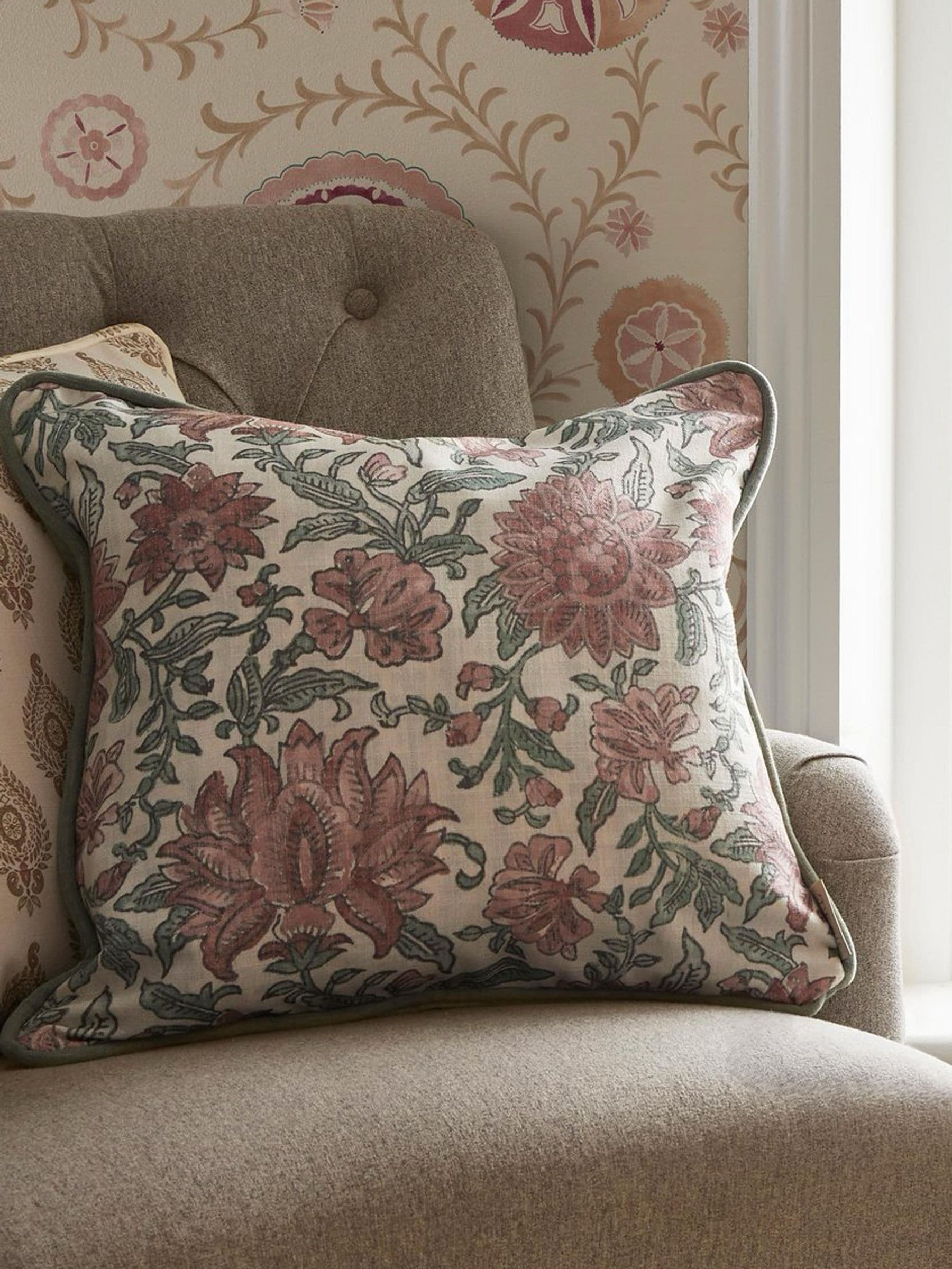 Esselle Home Cream Nima Floral cushion 50cm, imported from the UK