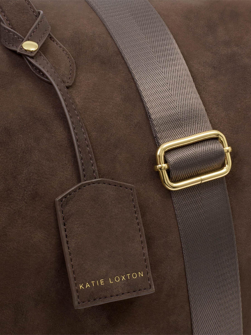 Katie Loxton chocolate suedette weekend bag - British product