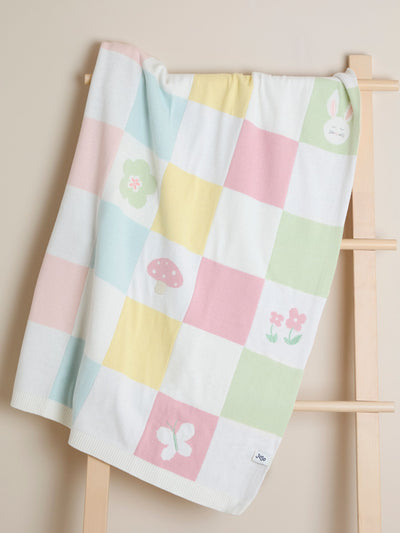 Next JoJo Maman Bébé Pink Woodland Checkerboard Embroidered Baby Shawl 90 x 70 cm- Buy online at McGrocer