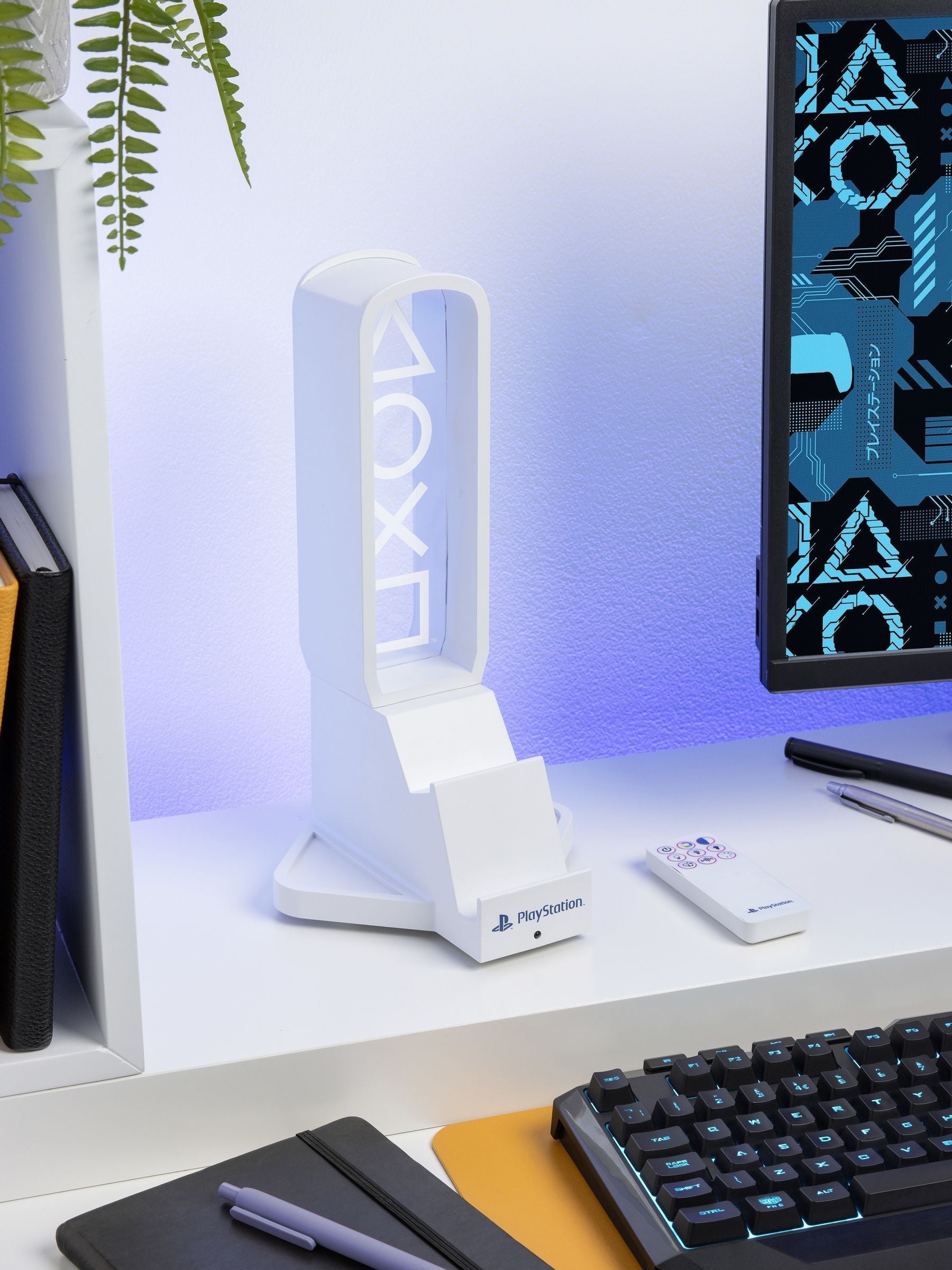 PlayStation white headphone stand with RGB lights, UK version