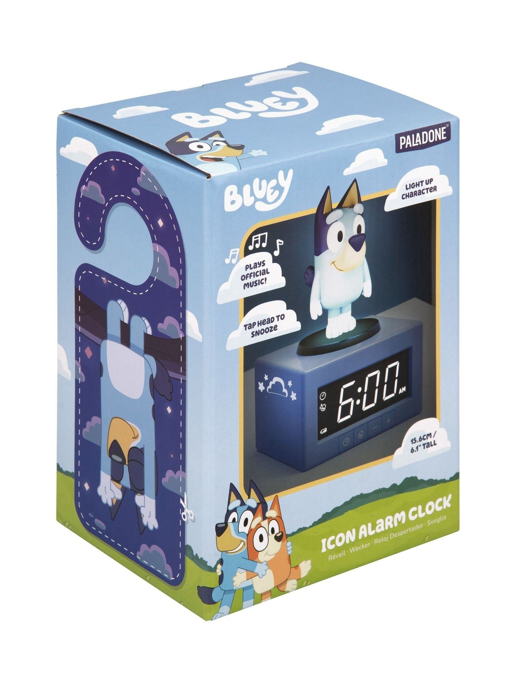 Bluey Blue Icon alarm clock 15.6cm tall (British brand)