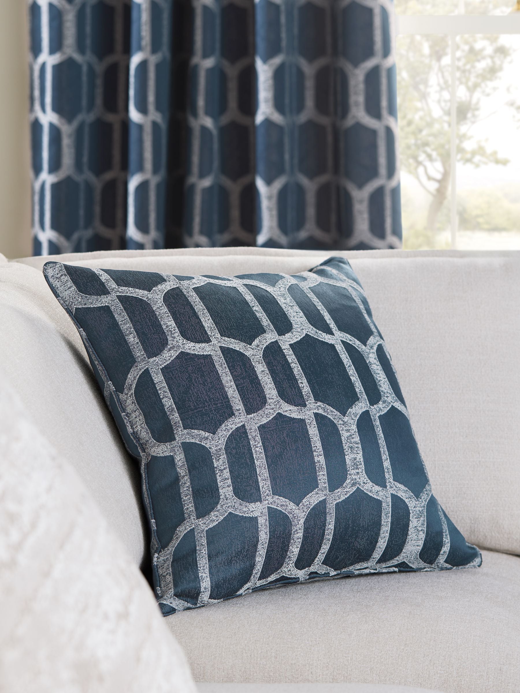 Natural Evie geometric jacquard cushion 50x50cm - British product