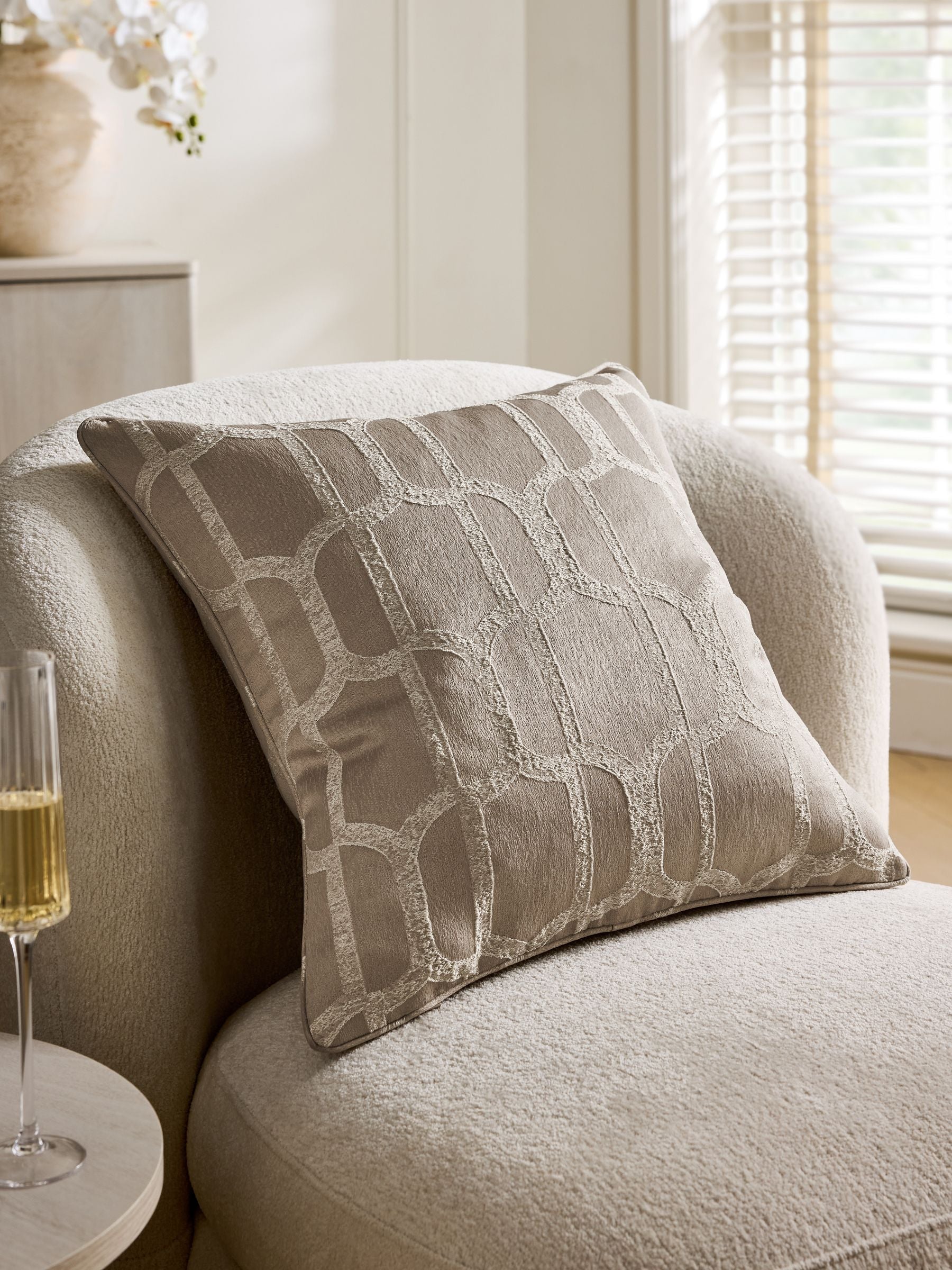 Natural Evie geometric jacquard cushion 50x50cm - British product