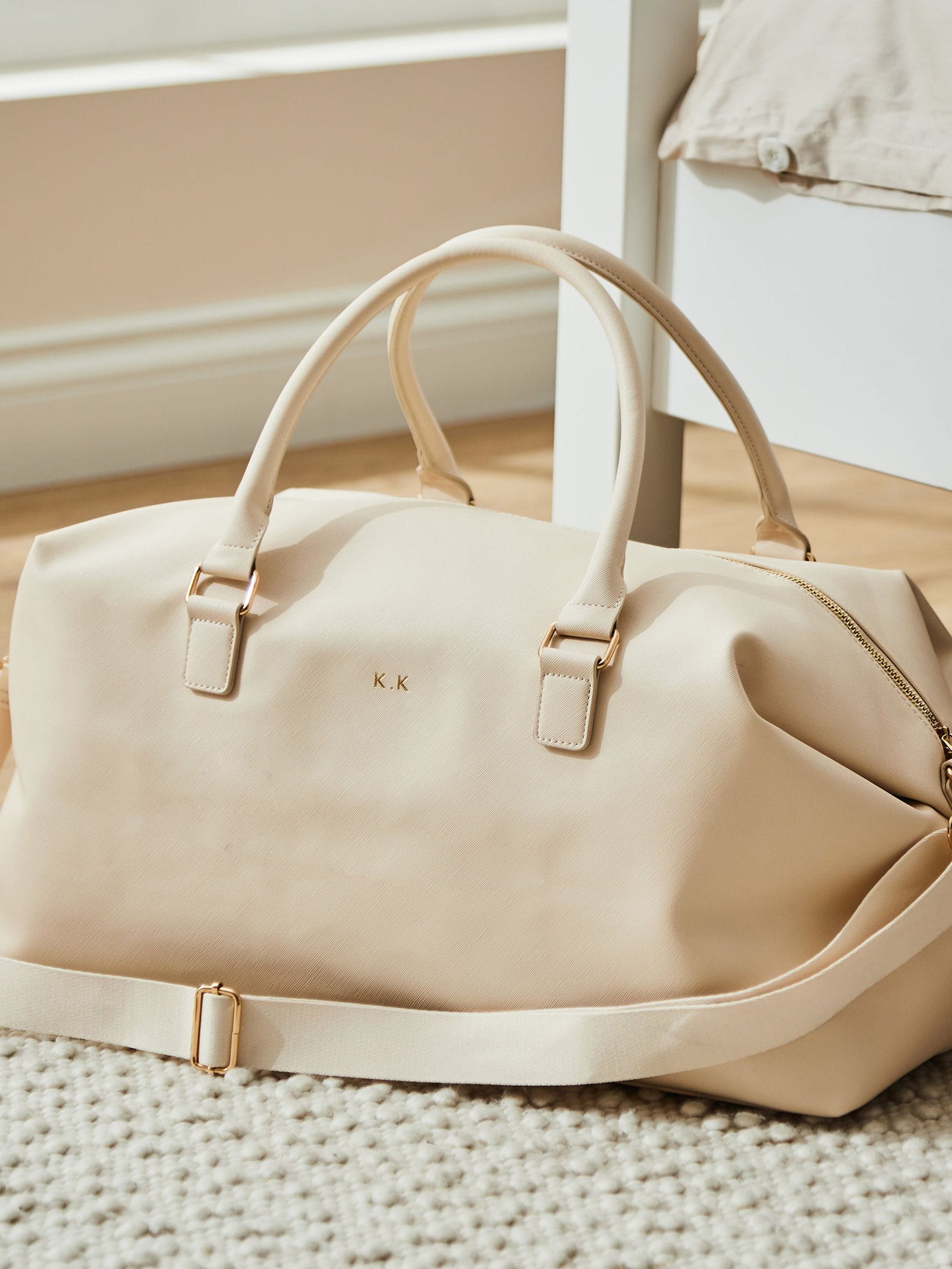 Personalised Embossed Weekend Holdall Bag in Oyster by Made Yours