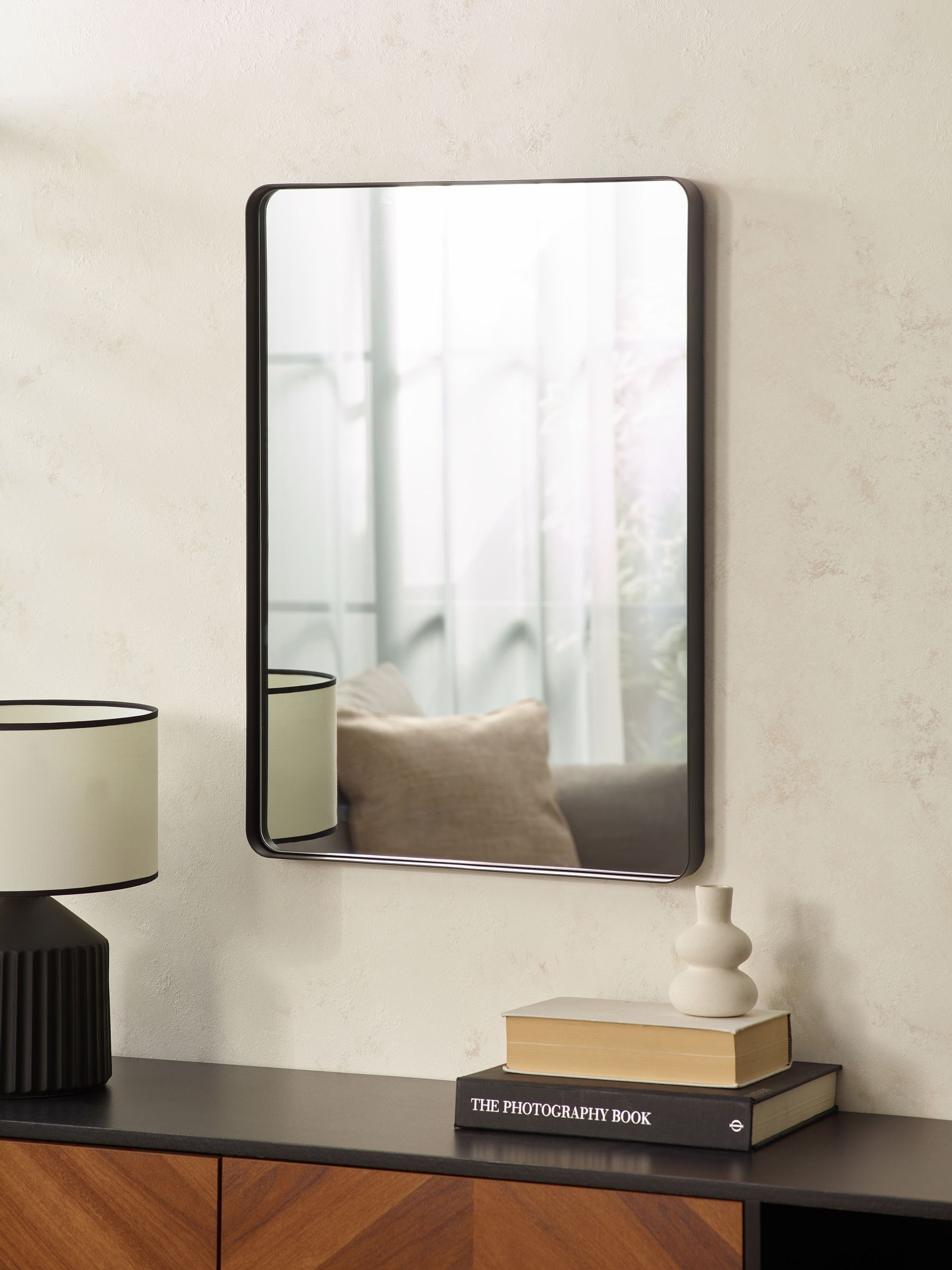 Julian Bowen Black Jaya rectangular wall mirror 70x50cm, UK version