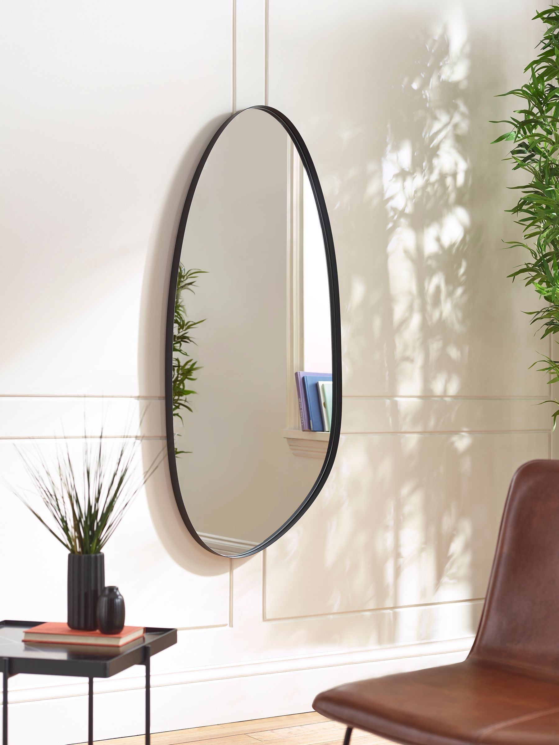 Julian Bowen black Rushmore wall mirror 130cm high (British brand)