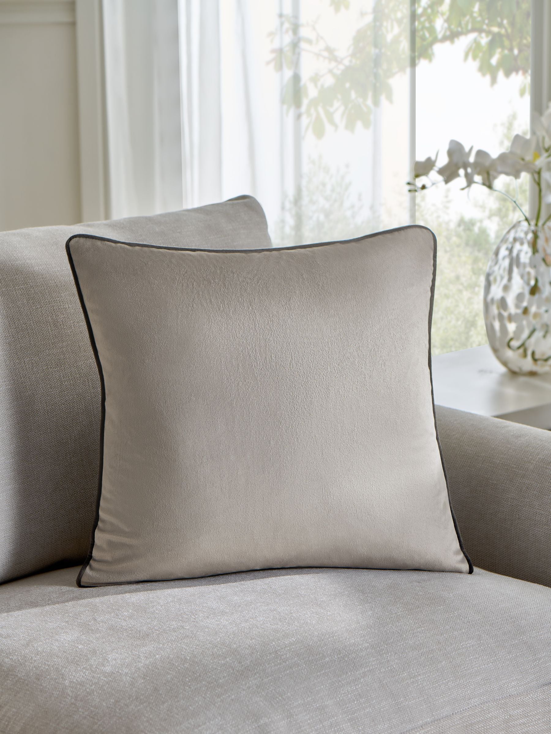 Dark Green Matte Velvet Contrast Pipe Cushion - 50 x 50cm