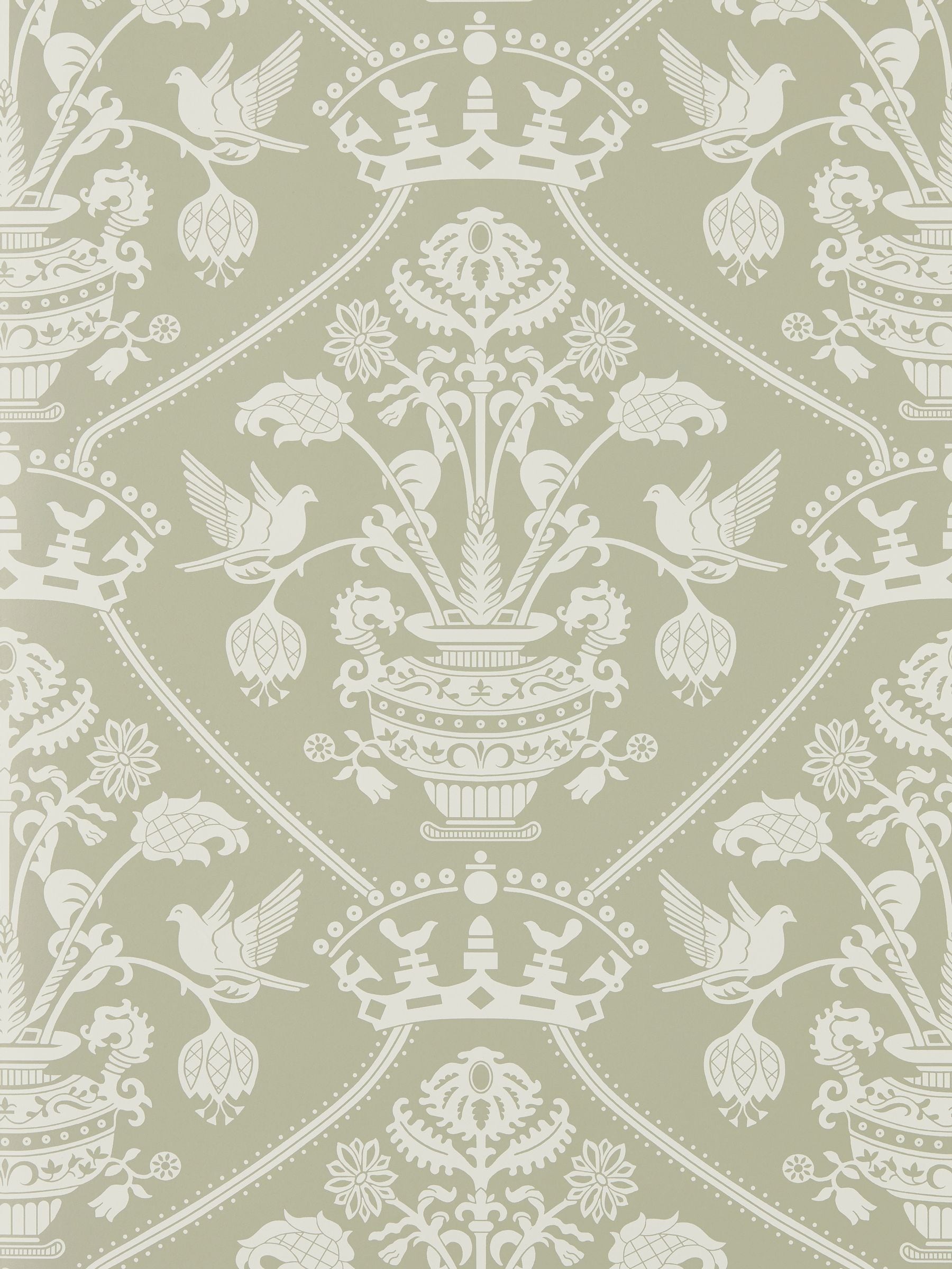 Sanderson wallpaper sample Highgrove Damask silver green A4 - British product