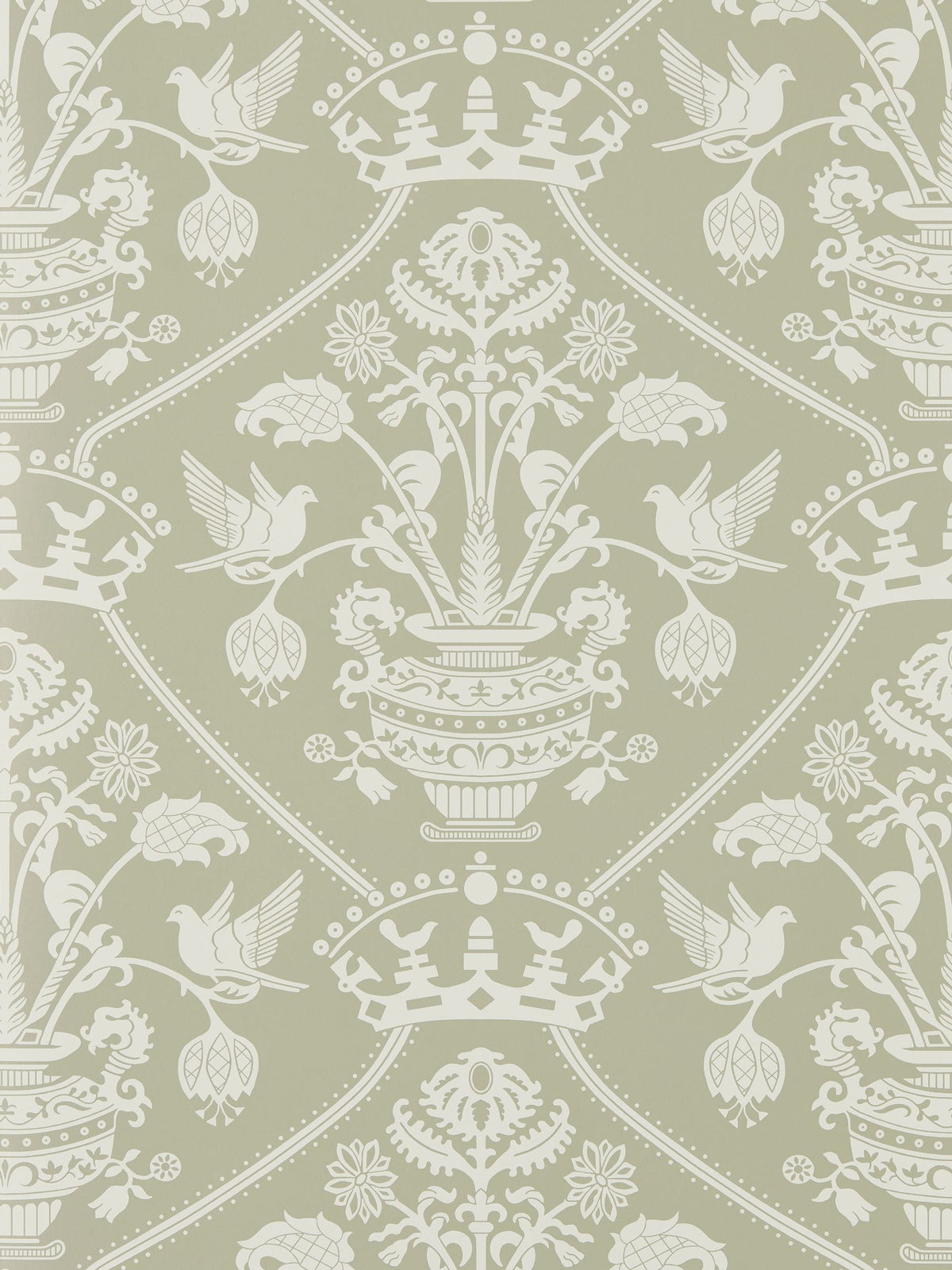 Sanderson wallpaper sample Highgrove Damask silver green A4 - British product