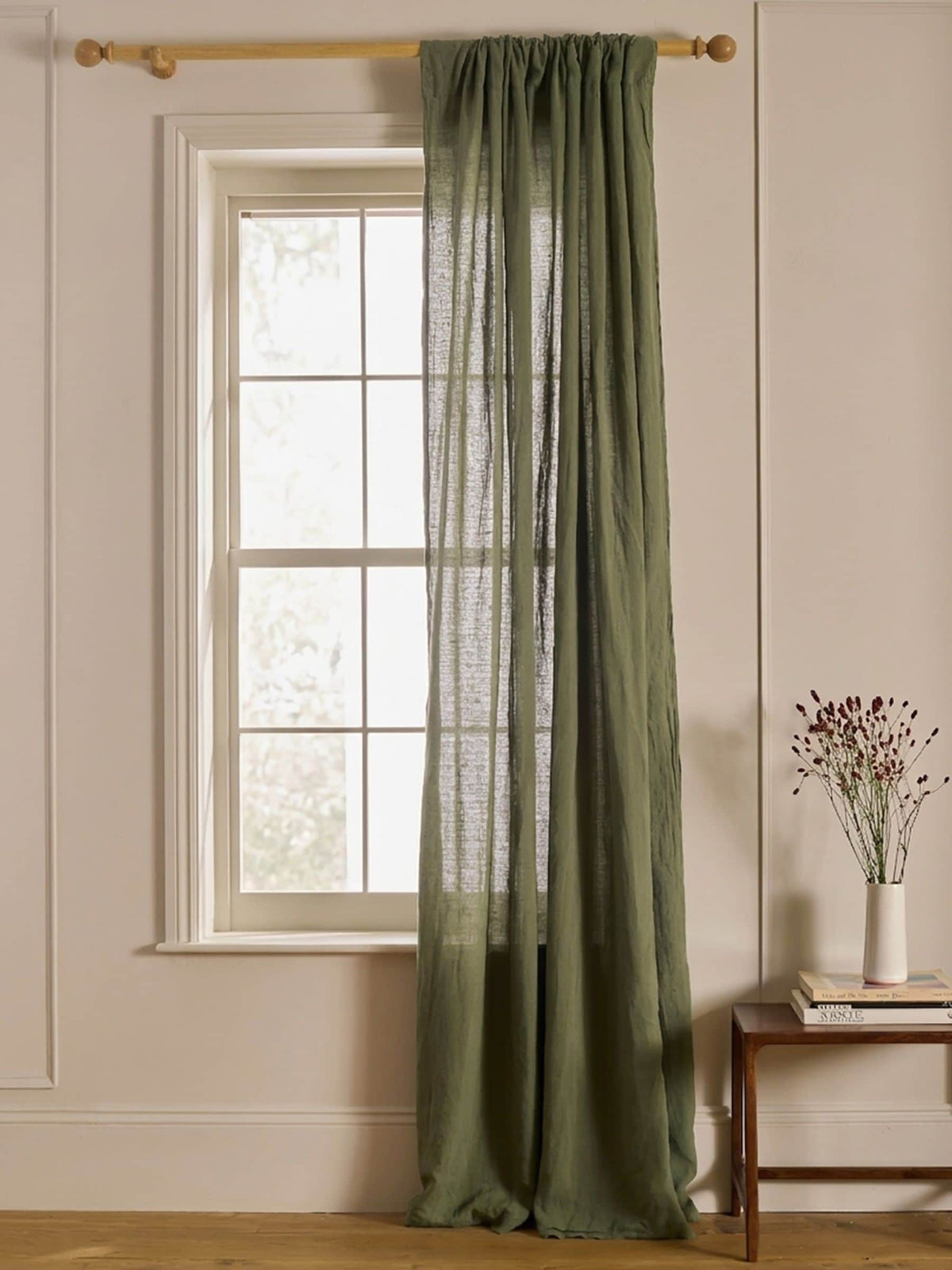 Secret Linen Store olive green linen curtain - British product
