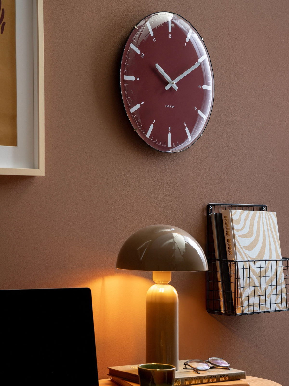 Karlsson Burgundy Red Realista Dome Wall Clock