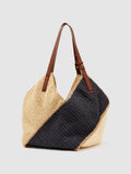 Reiss Navy Farrah raffia-effect colour-block tote bag, imported from the UK