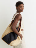 Reiss Navy Farrah Raffia-Effect Colour-Block Tote Bag