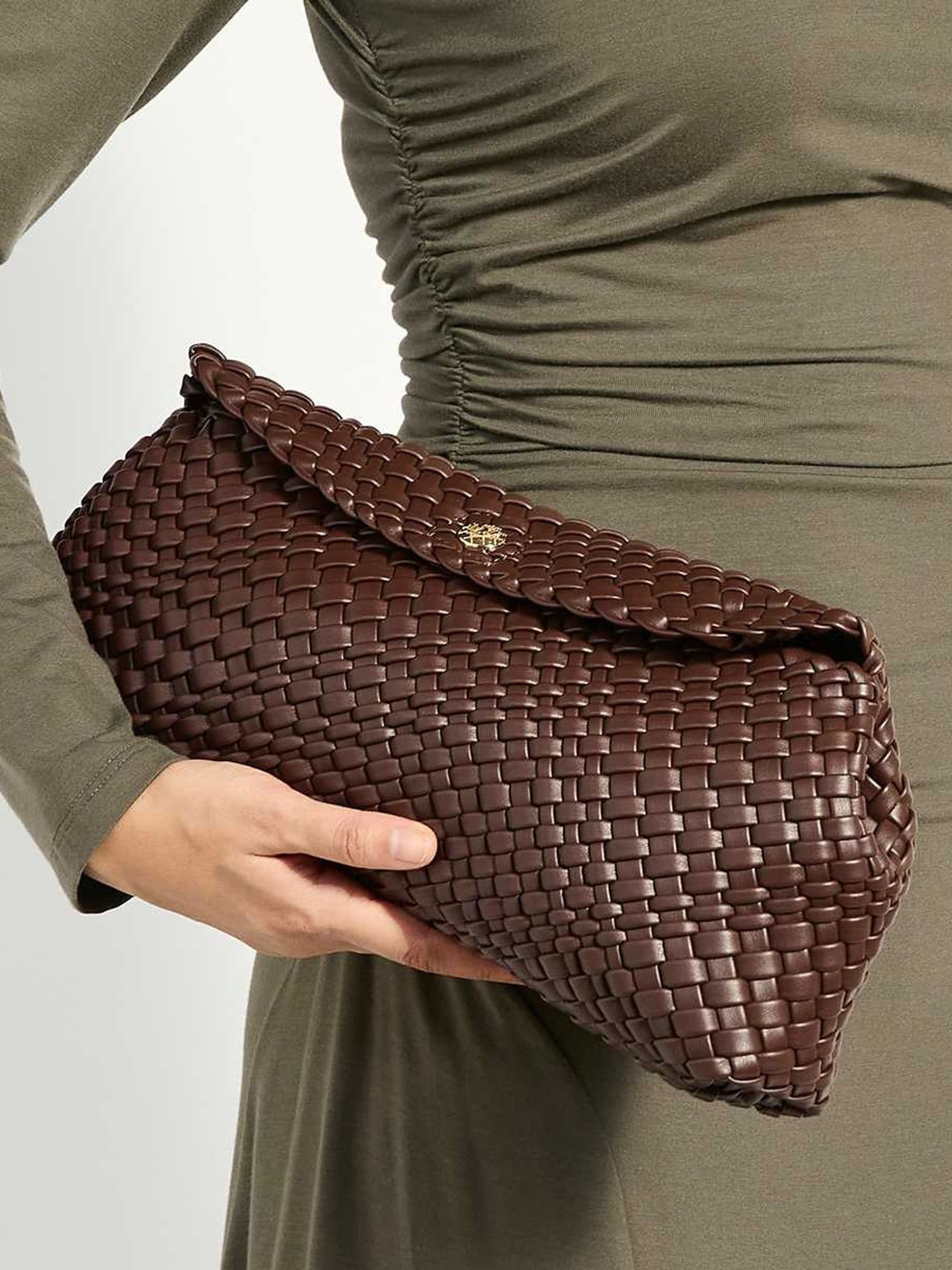 Dune London Dark Brown Encourage Woven Clutch Bag
