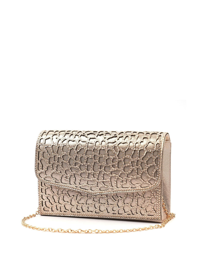 Lunar Gold Ramona clutch textured metallic crystal accents, UK version