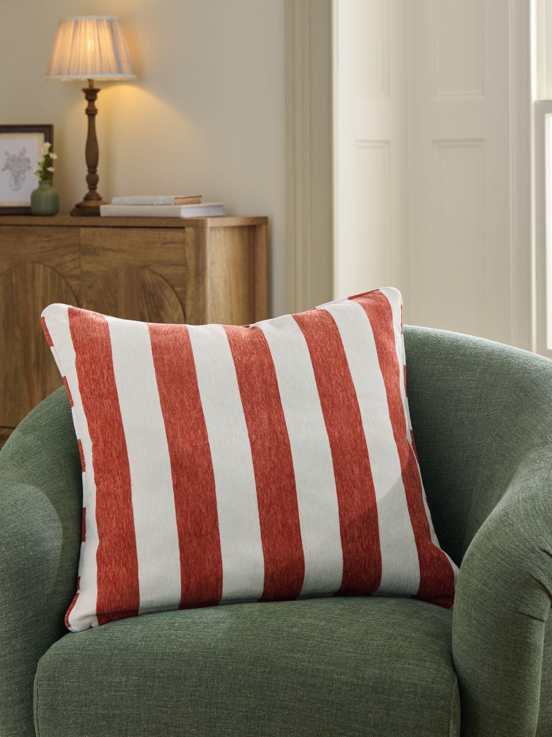 Chenille Stripe Cushion Sage Green 50 x 50cm