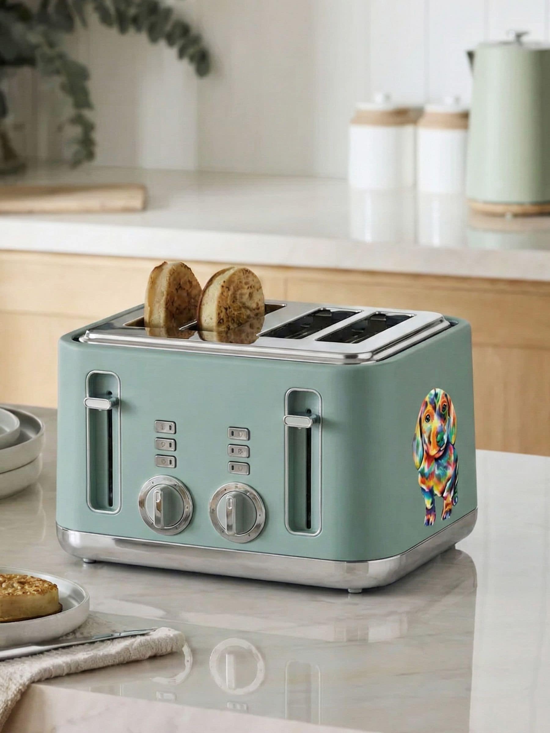 Teal Blue Sausage Dog Bronx 4 Slice Toaster