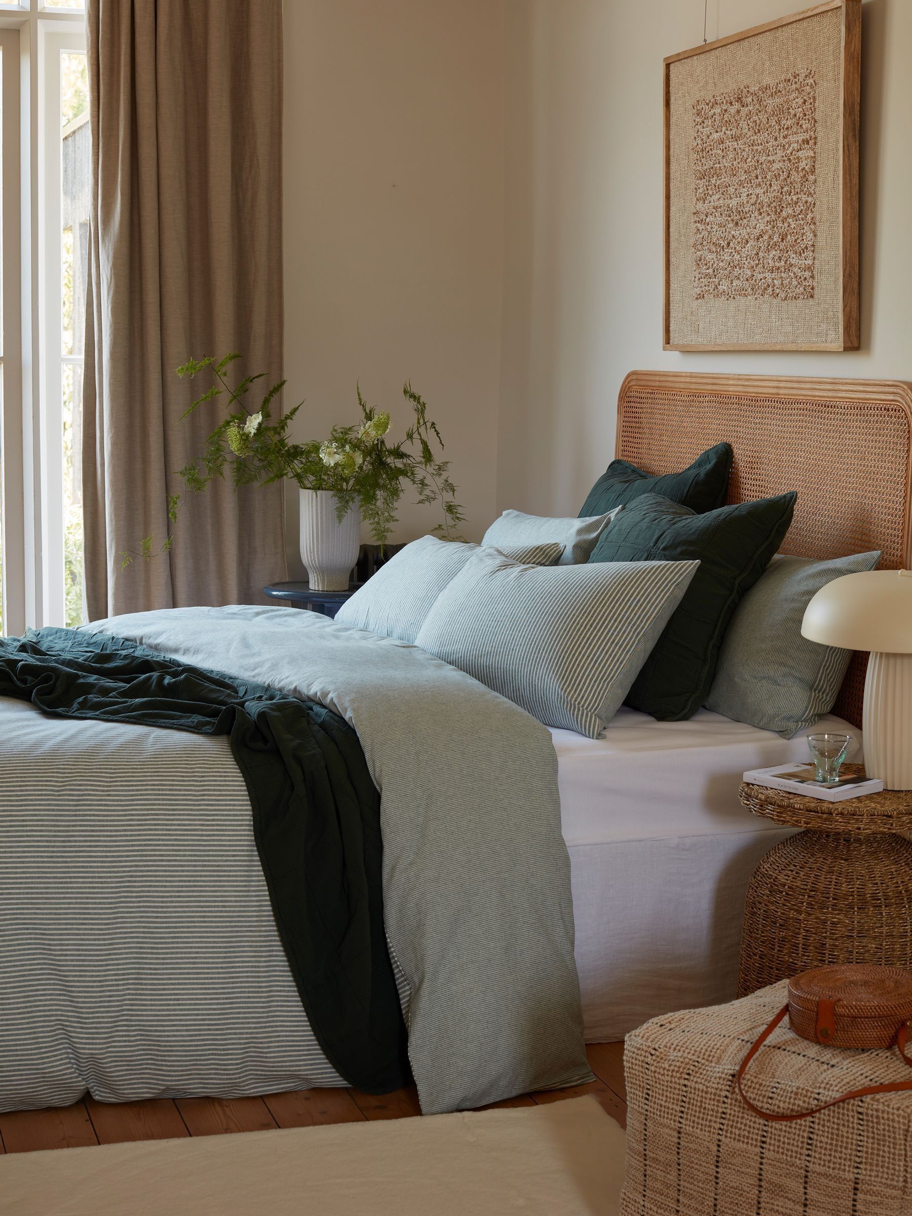 Secret Linen Store teal Billy stripe brushed cotton pillowcase, UK version
