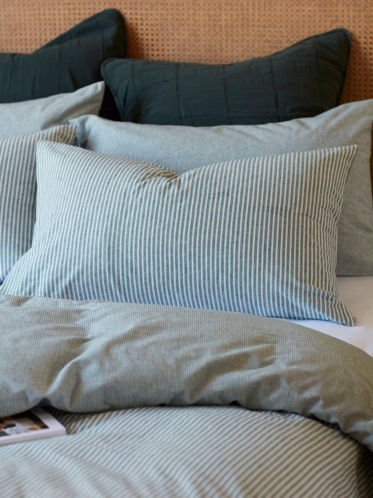Secret Linen Store teal Billy stripe brushed cotton pillowcase, UK version