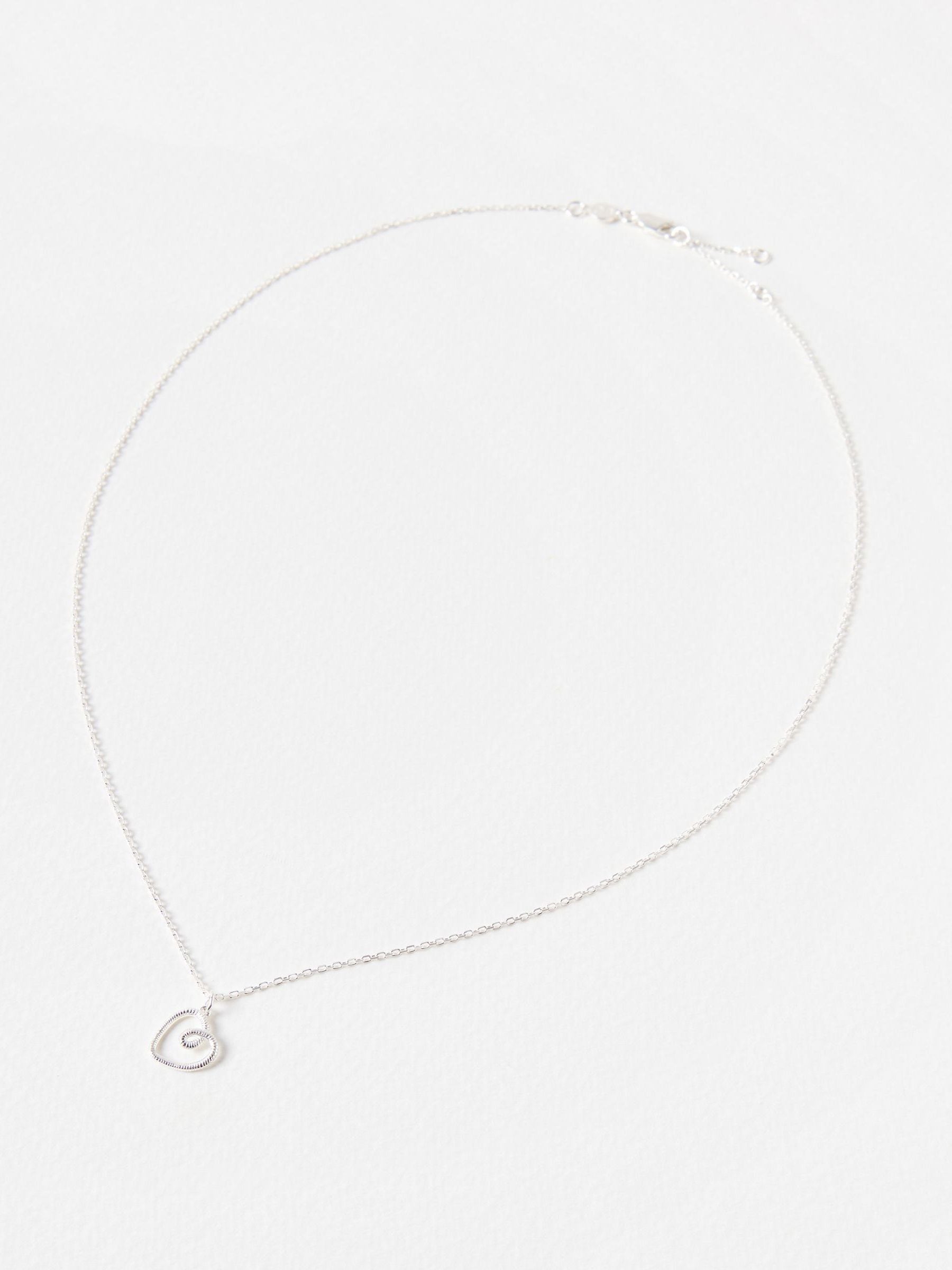 Oliver Bonas pendant necklace silver tone textured heart charm - British product