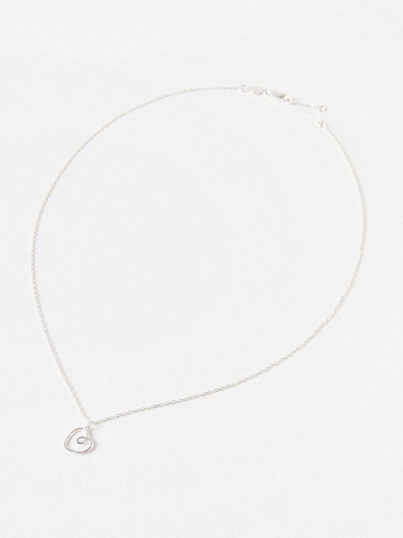 Oliver Bonas pendant necklace silver tone textured heart charm - British product