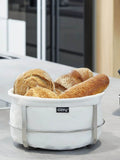 GEFU bread basket with white cotton inset and stainless steel rack, UK version