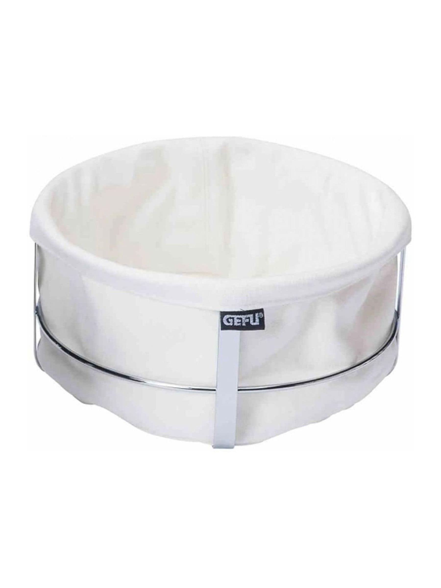 GEFU bread basket with white cotton inset and stainless steel rack, UK version