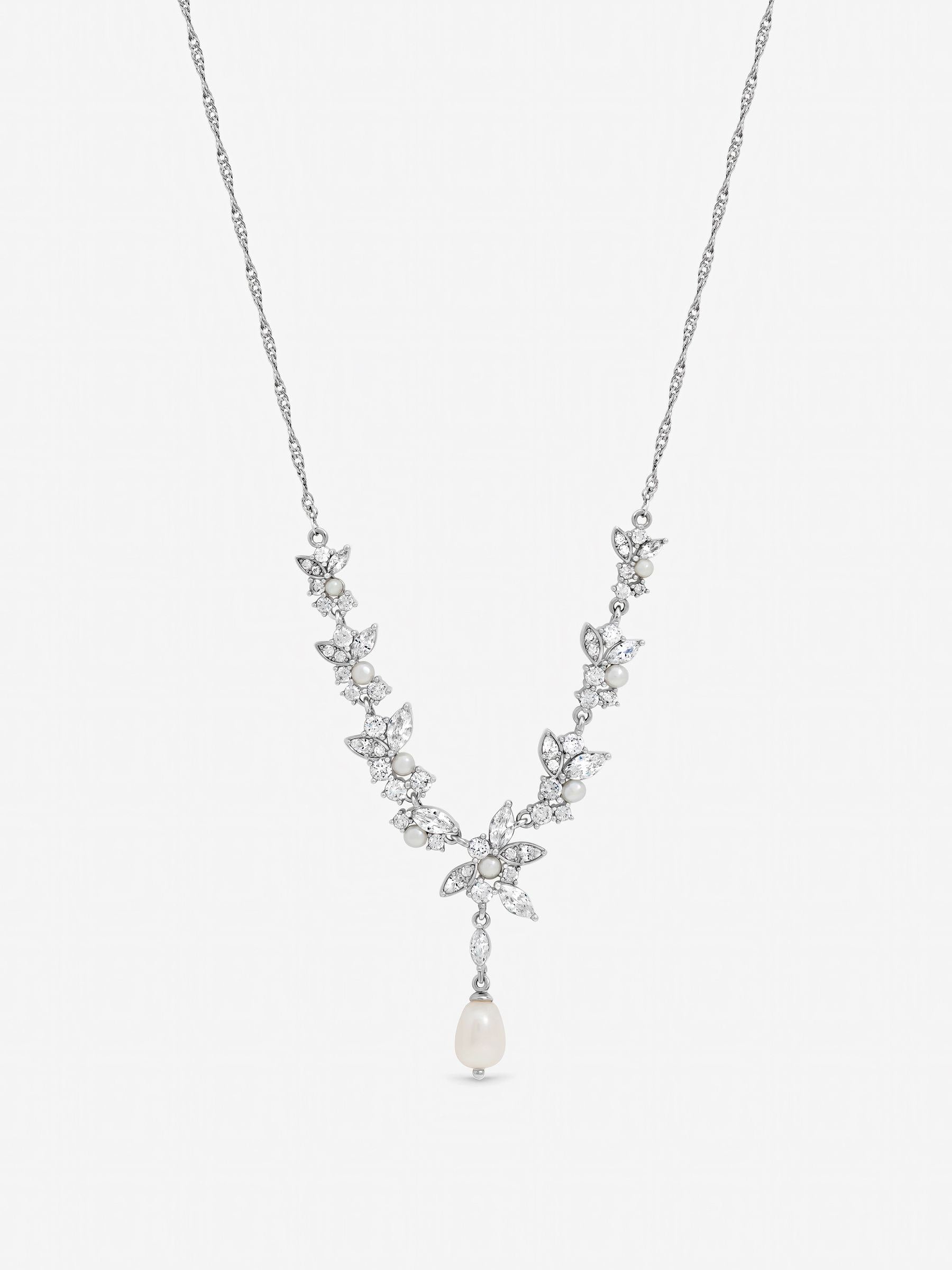 Jon Richard crystal and freshwater pearl Y-drop necklace 45mm (British brand)