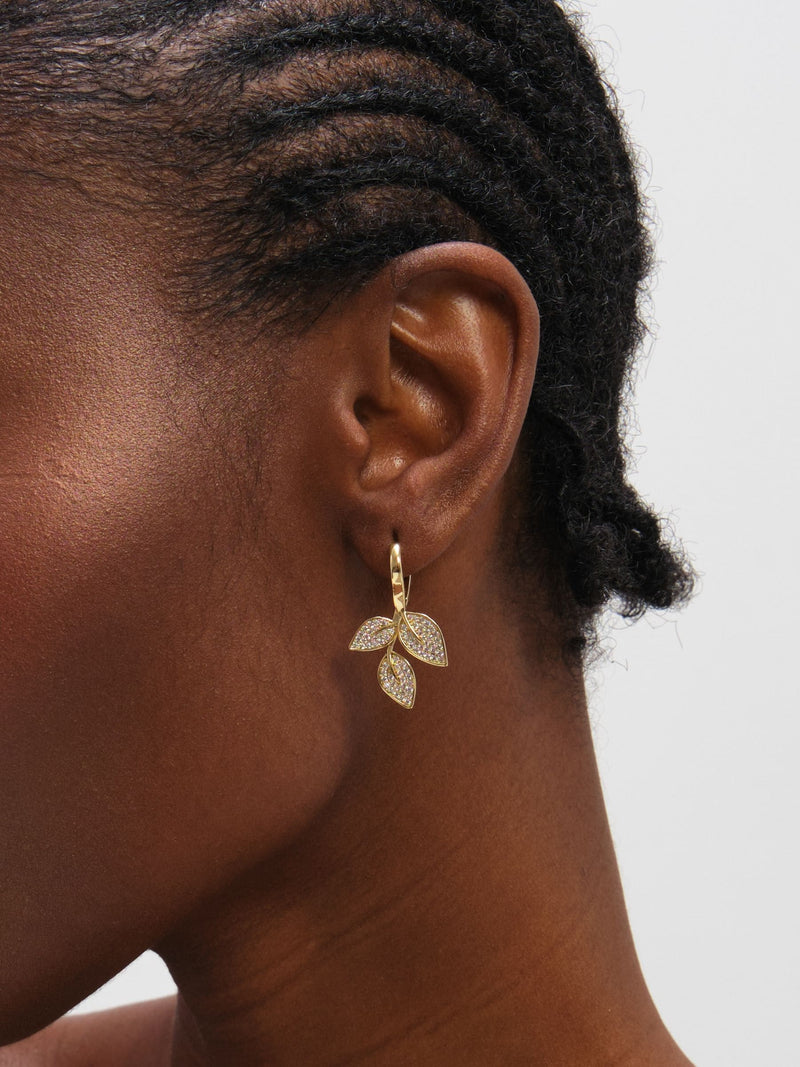 Jon Richard gold tone cubic zirconia leaf earrings, imported from the UK