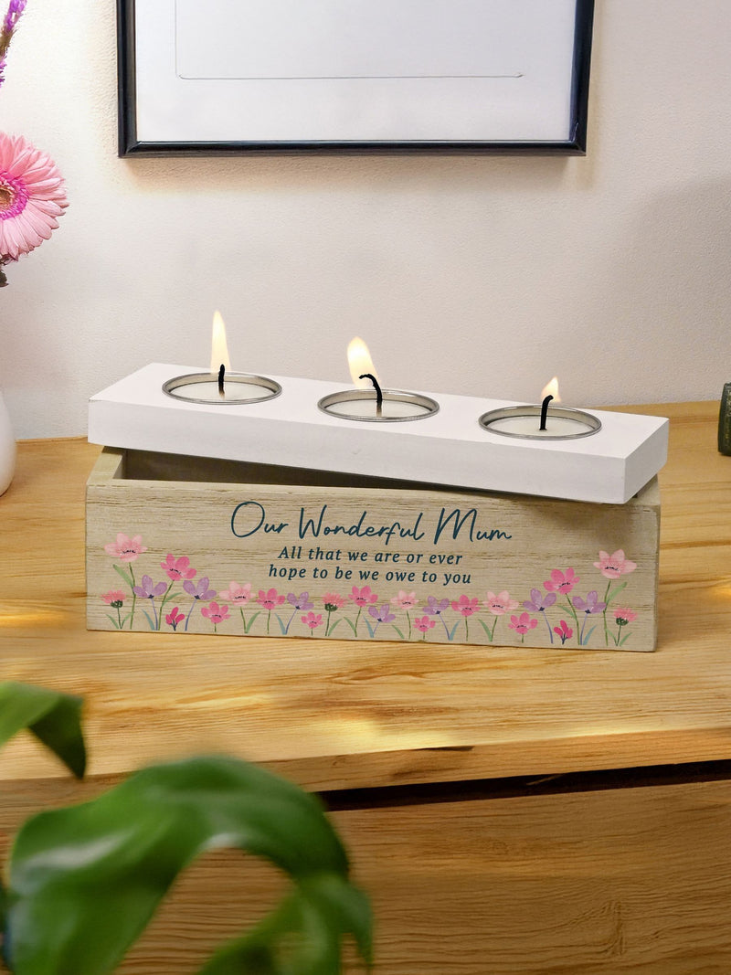 PMC personalised floral wooden tea light box, UK version
