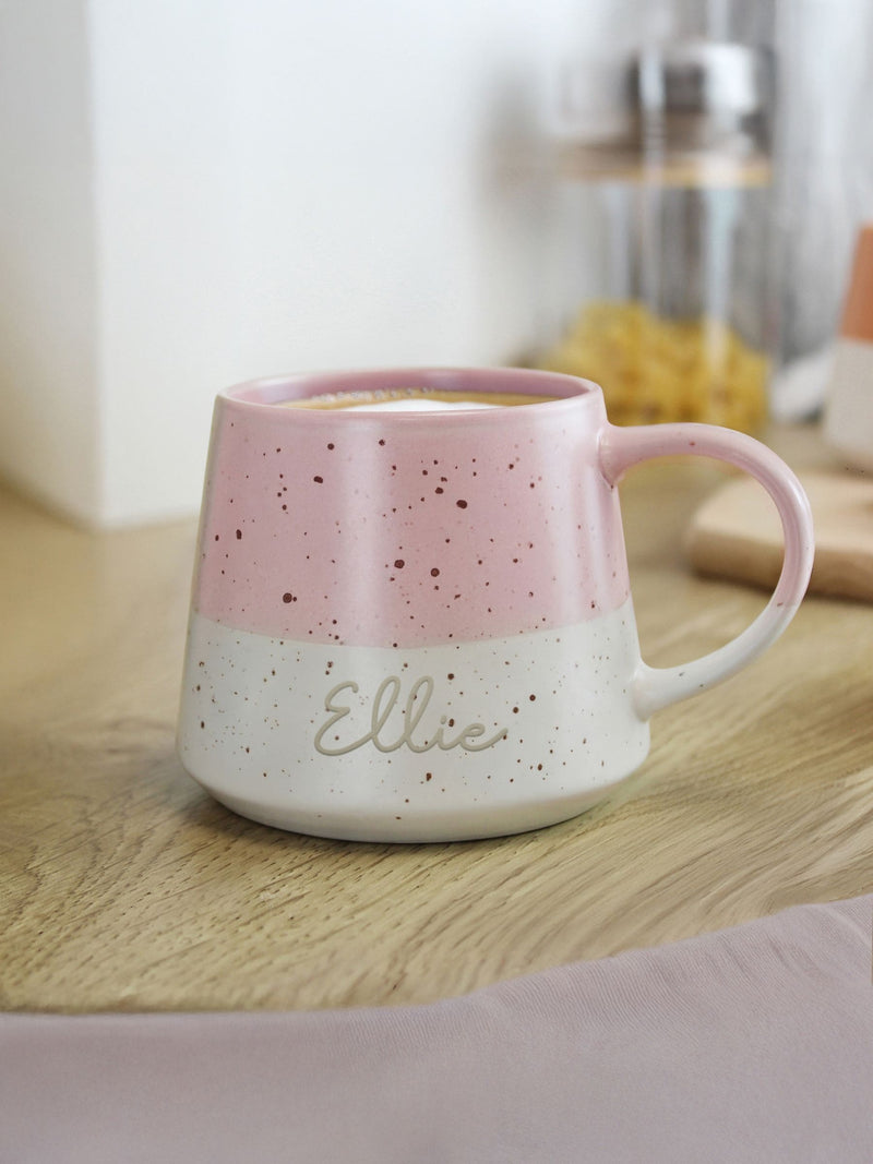 PMC personalised speckled ceramic mug, imported from the UK