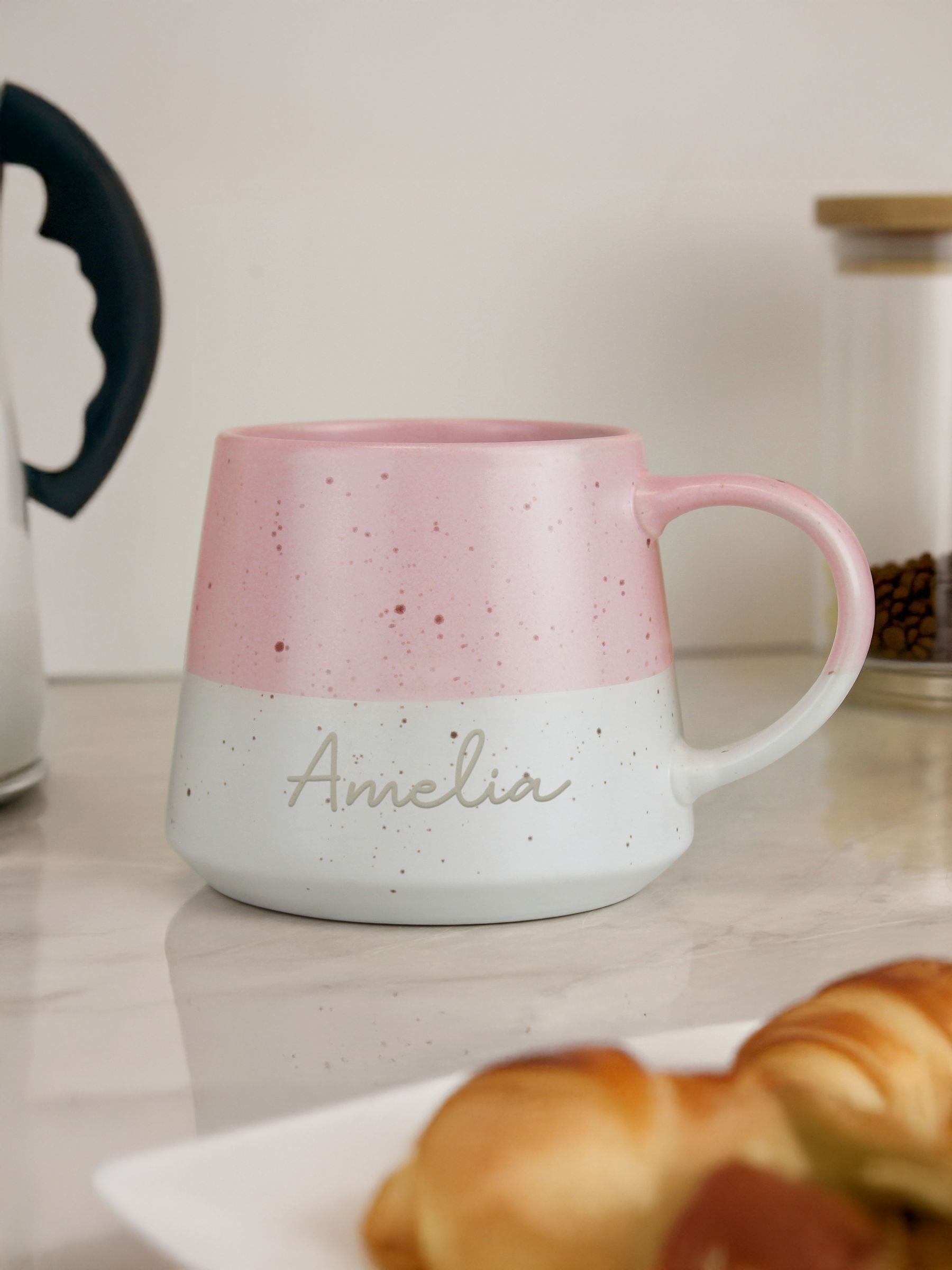 PMC personalised speckled ceramic mug, imported from the UK