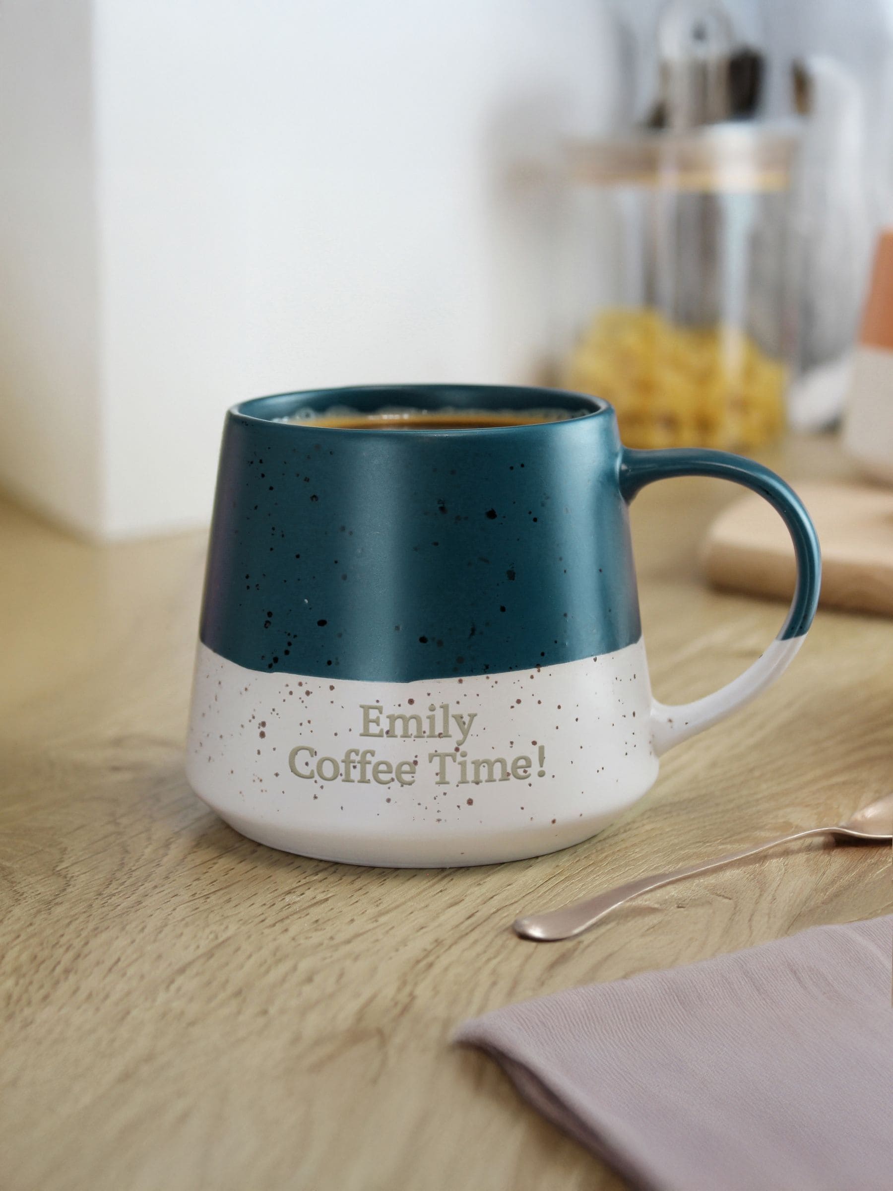 PMC personalised two-tone ceramic mug 13cm, imported from the UK