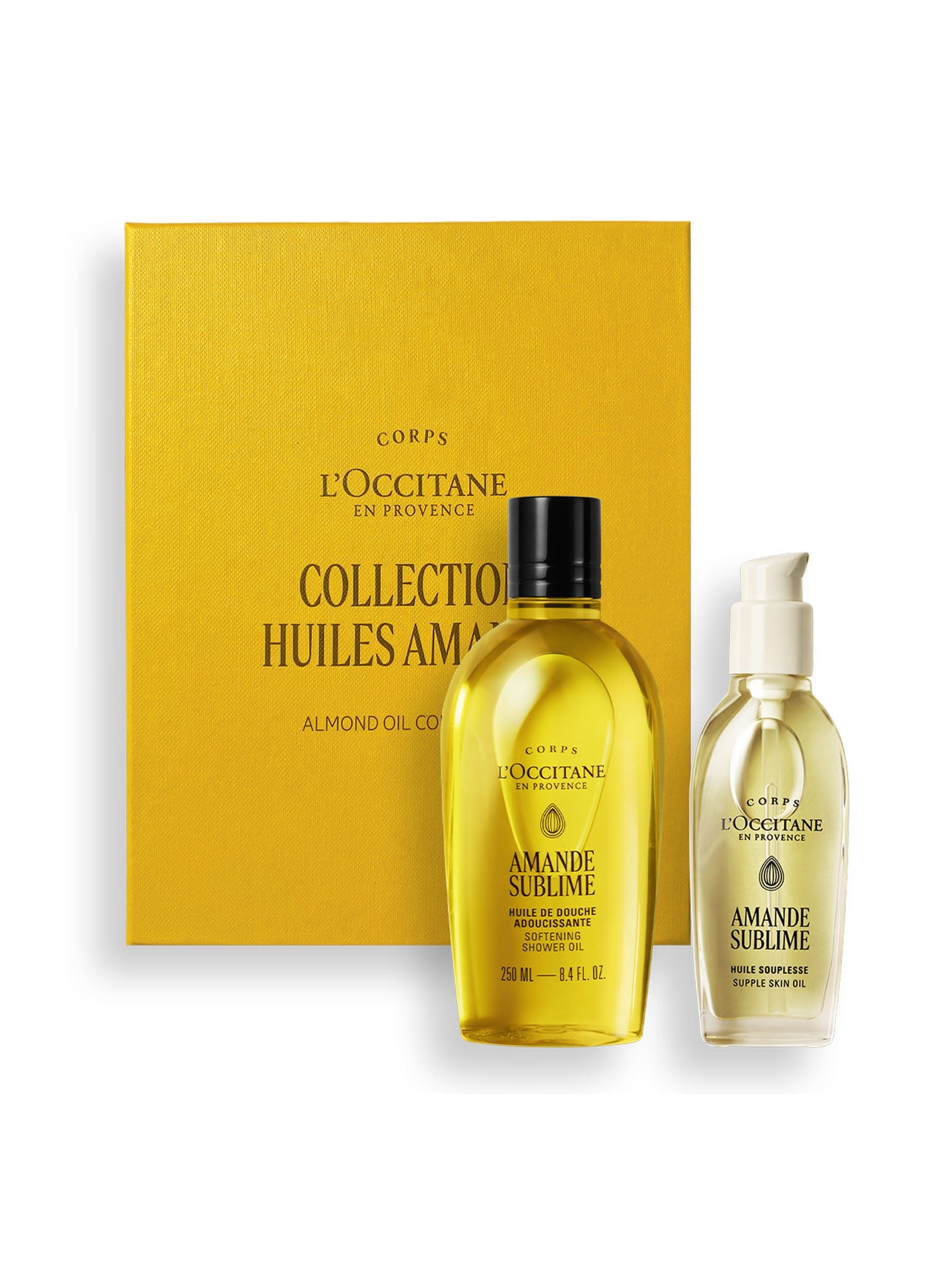 L'Occitane Almond Bodycare Collection shower oil and supple skin oil (British brand)