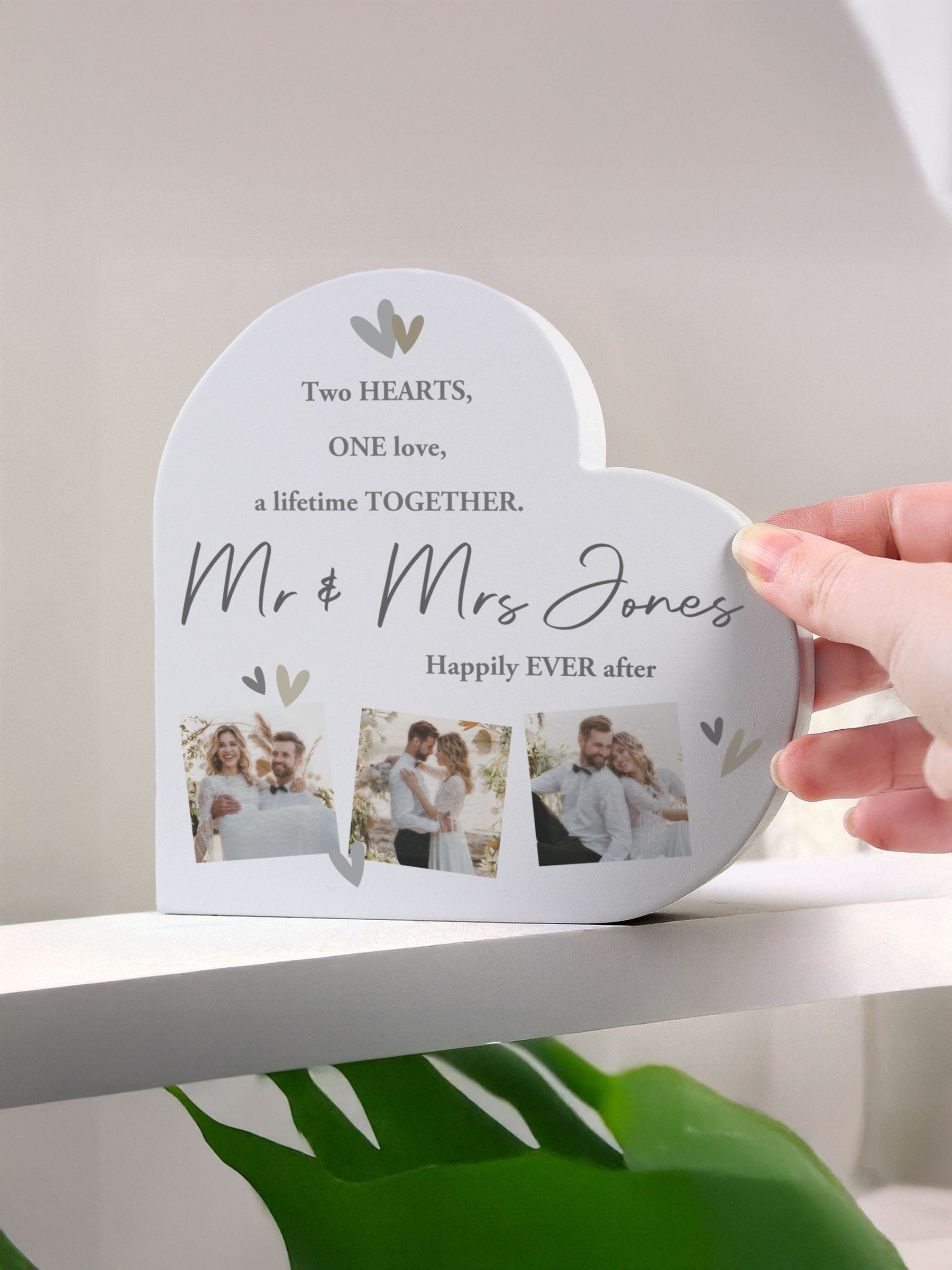 PMC personalised grey heart ornament with photo slots (British brand)