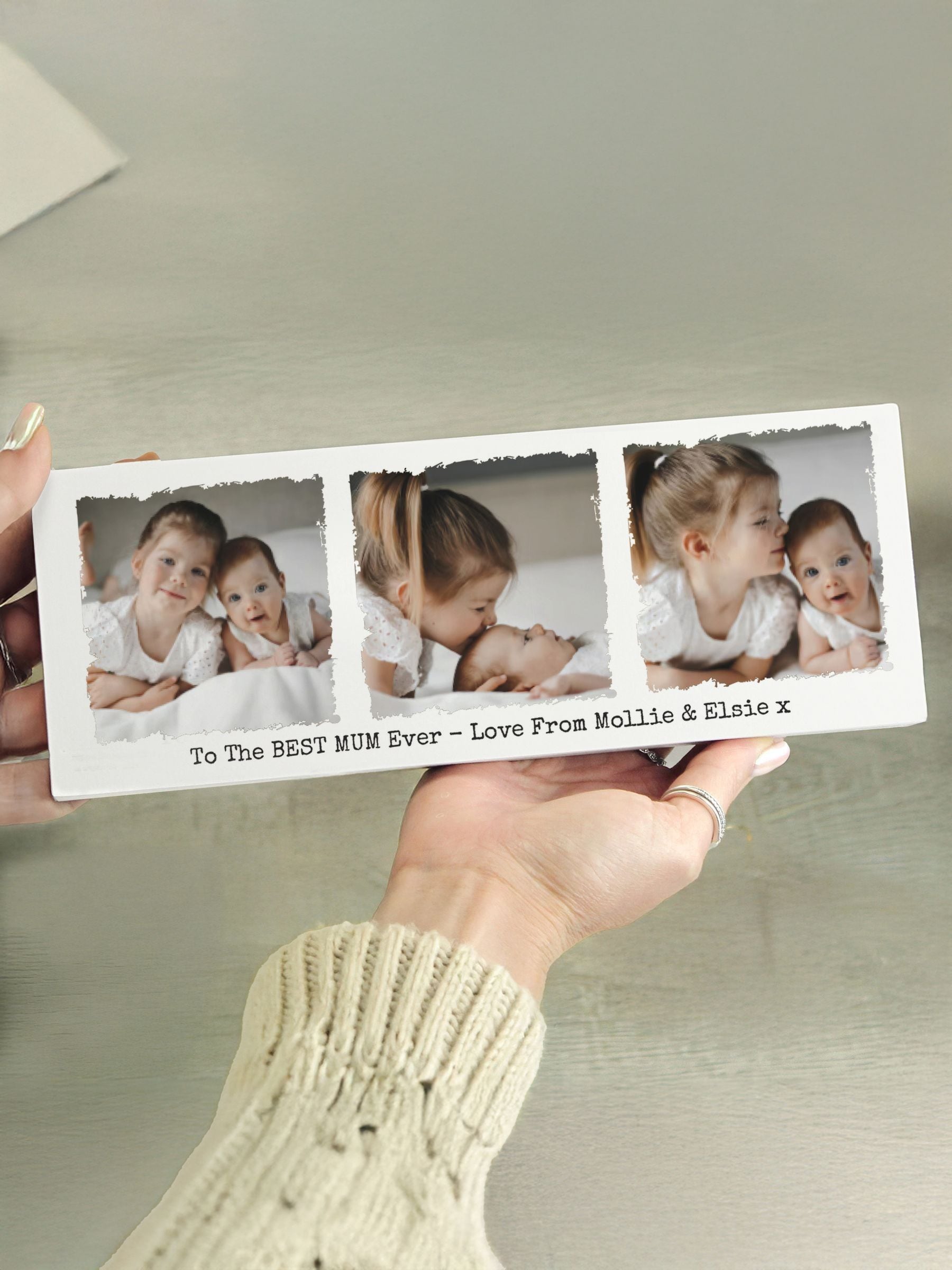 PMC wooden ornament personalised with photos, imported from the UK