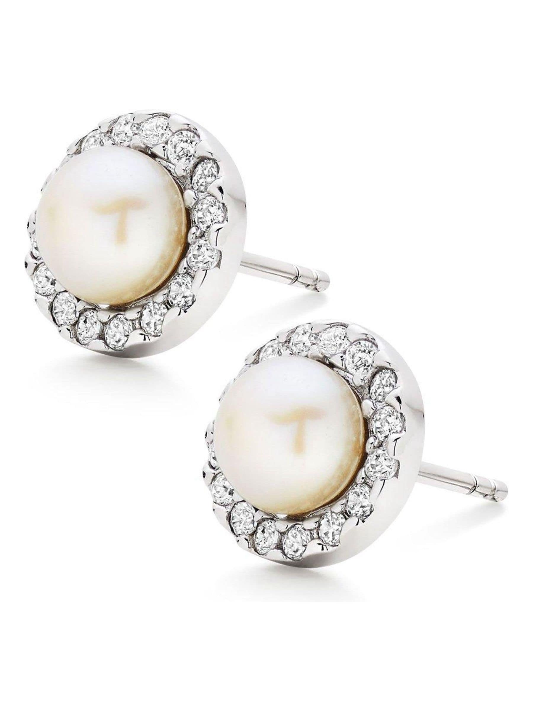 Beaverbrooks silver cubic zirconia pearl earrings 8mm (British brand)