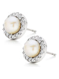 Beaverbrooks silver cubic zirconia pearl earrings 8mm (British brand)