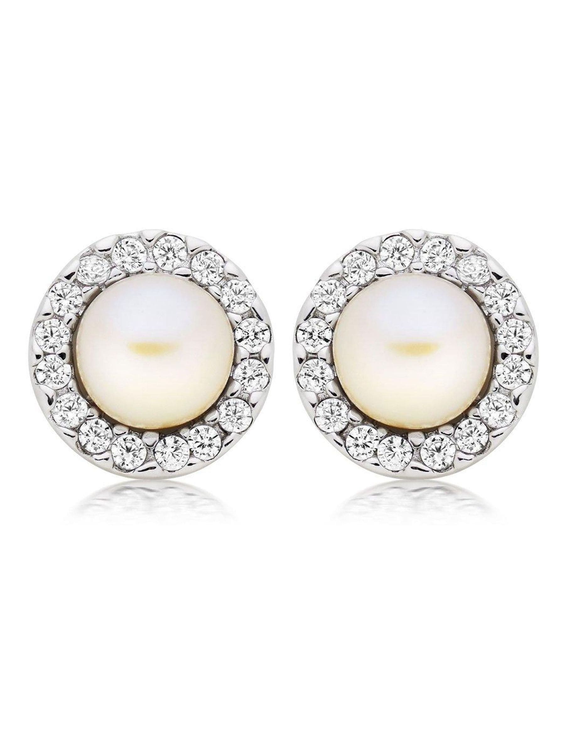 Beaverbrooks silver cubic zirconia pearl earrings 8mm (British brand)