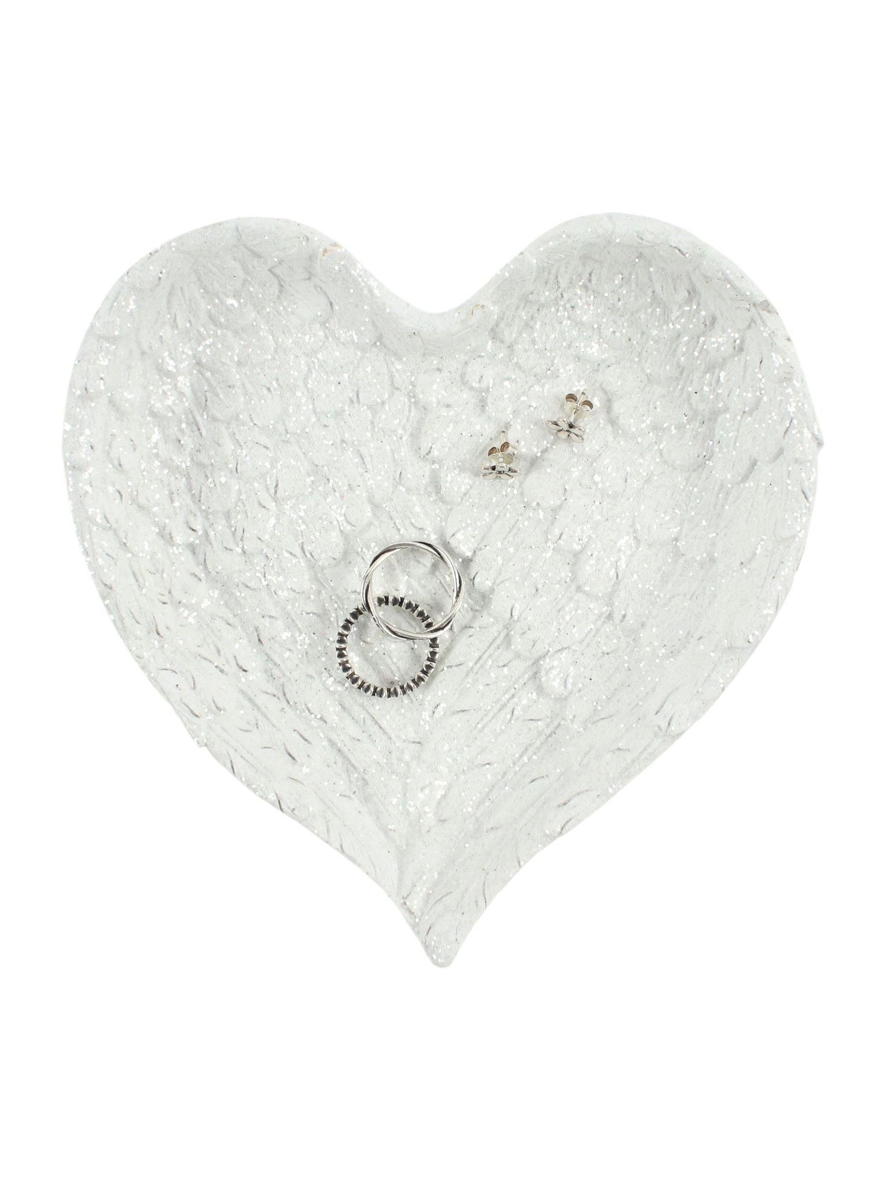 Something Different white glitter heart angel wing trinket dish (British brand)