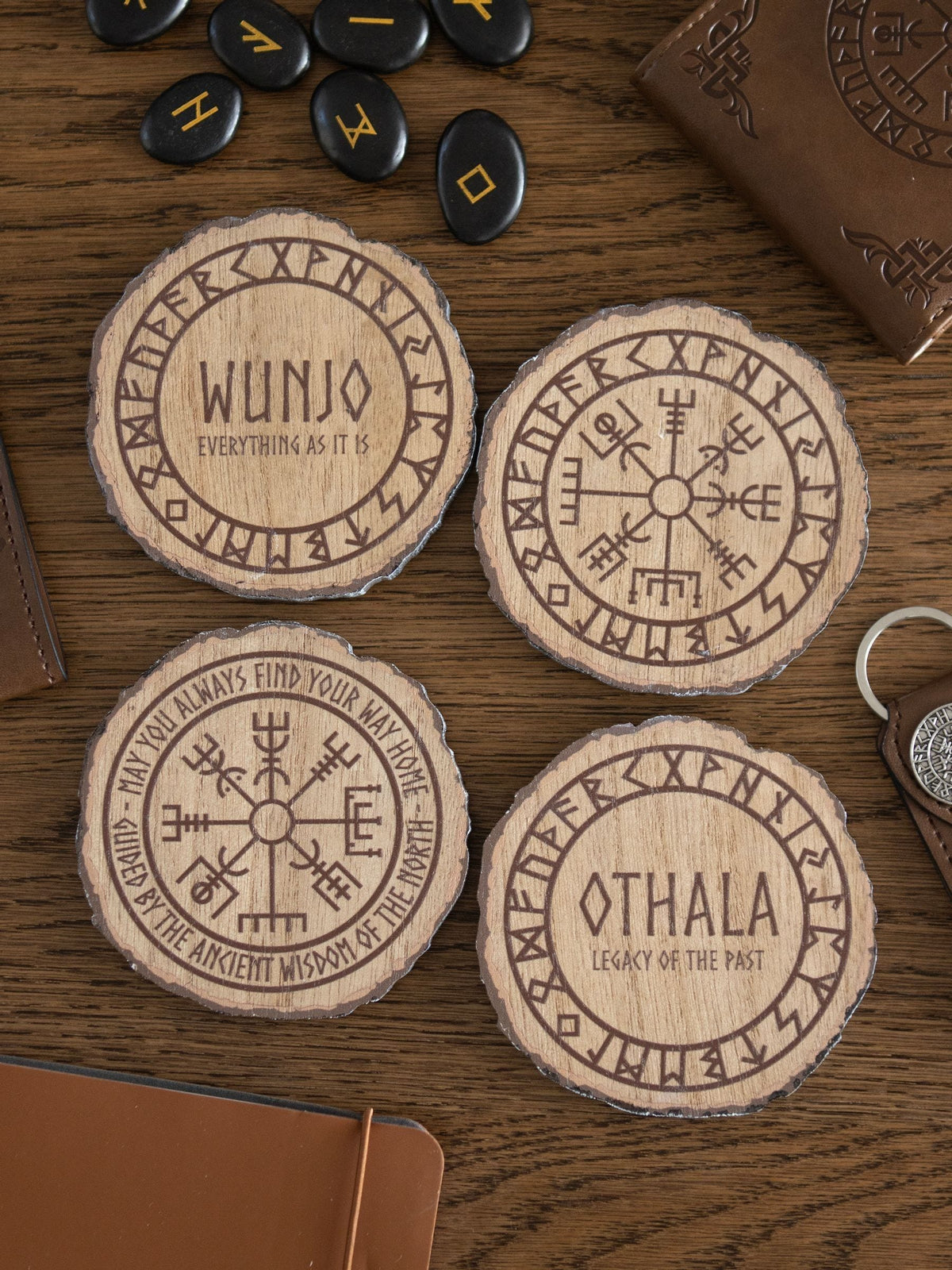 Something Different set of 4 Norse wood slice coasters, UK version