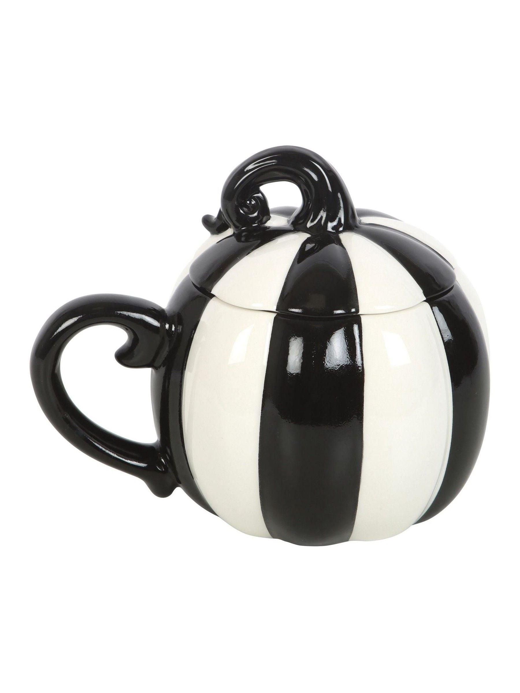 Something Different black striped pumpkin lidded mug, imported from the UK
