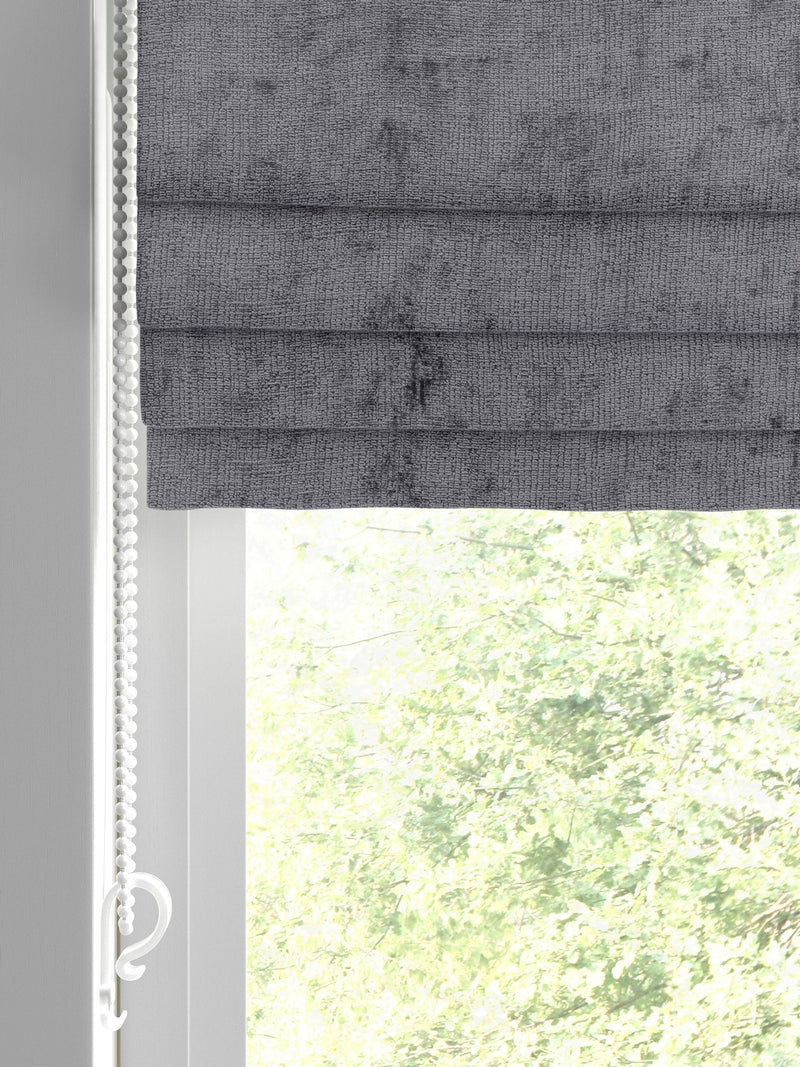 Charcoal grey plush chenille roman blind, made to measure, UK version