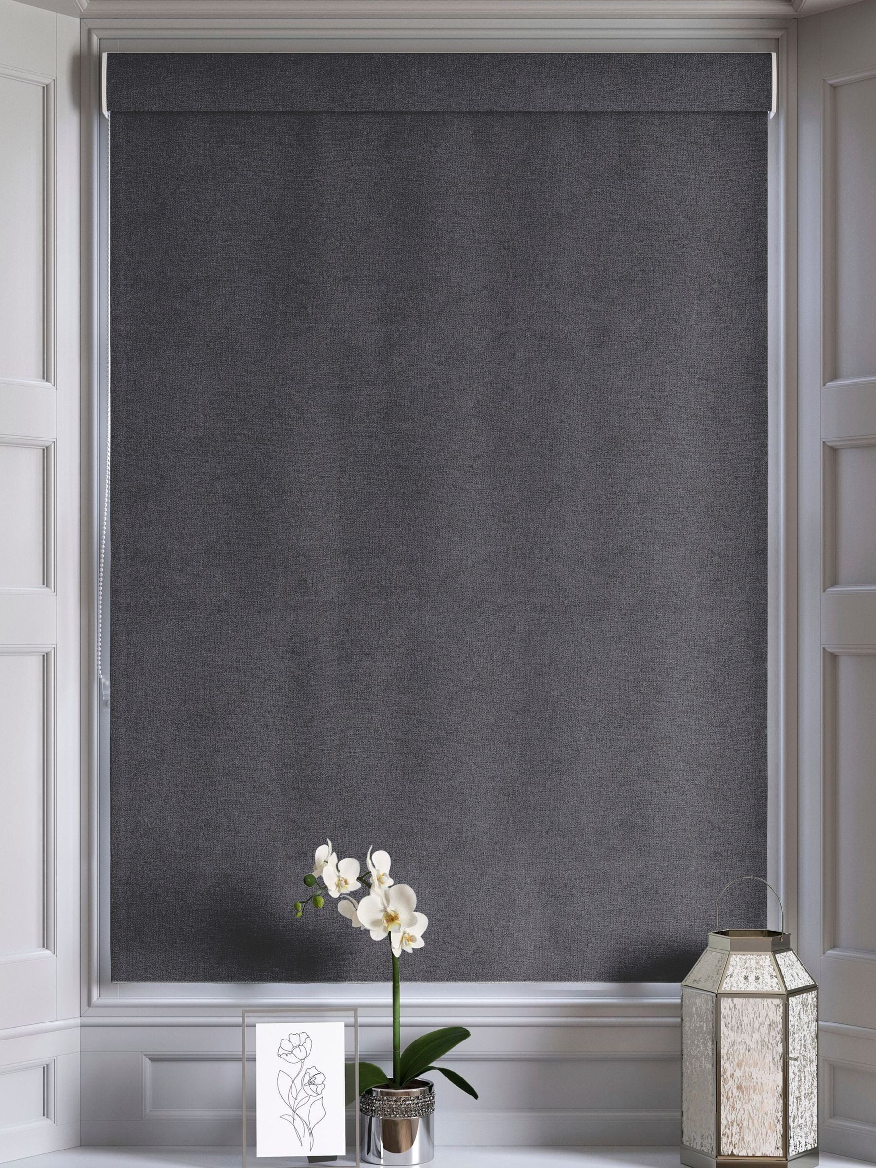 Charcoal grey plush chenille roman blind, made to measure, UK version