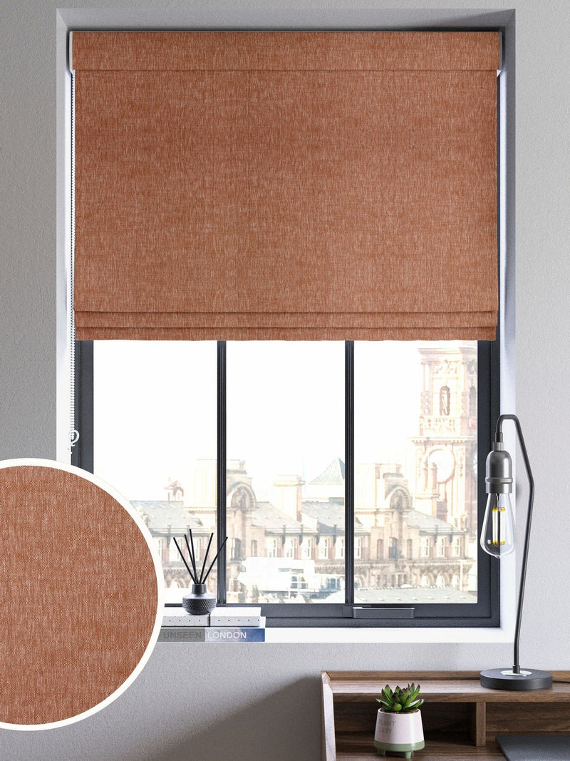 Paprika Abeille roman blinds orange plain fabric, imported from the UK