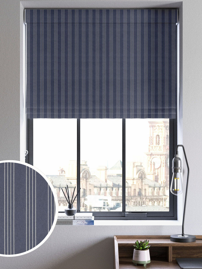 Indigo Leuwin roman blind blue stripe, imported from the UK
